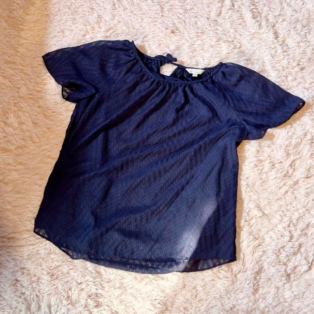 Navy Flowy Popover Whimsical Artistic Festival Flirty Fairy Goddess Romantic Top